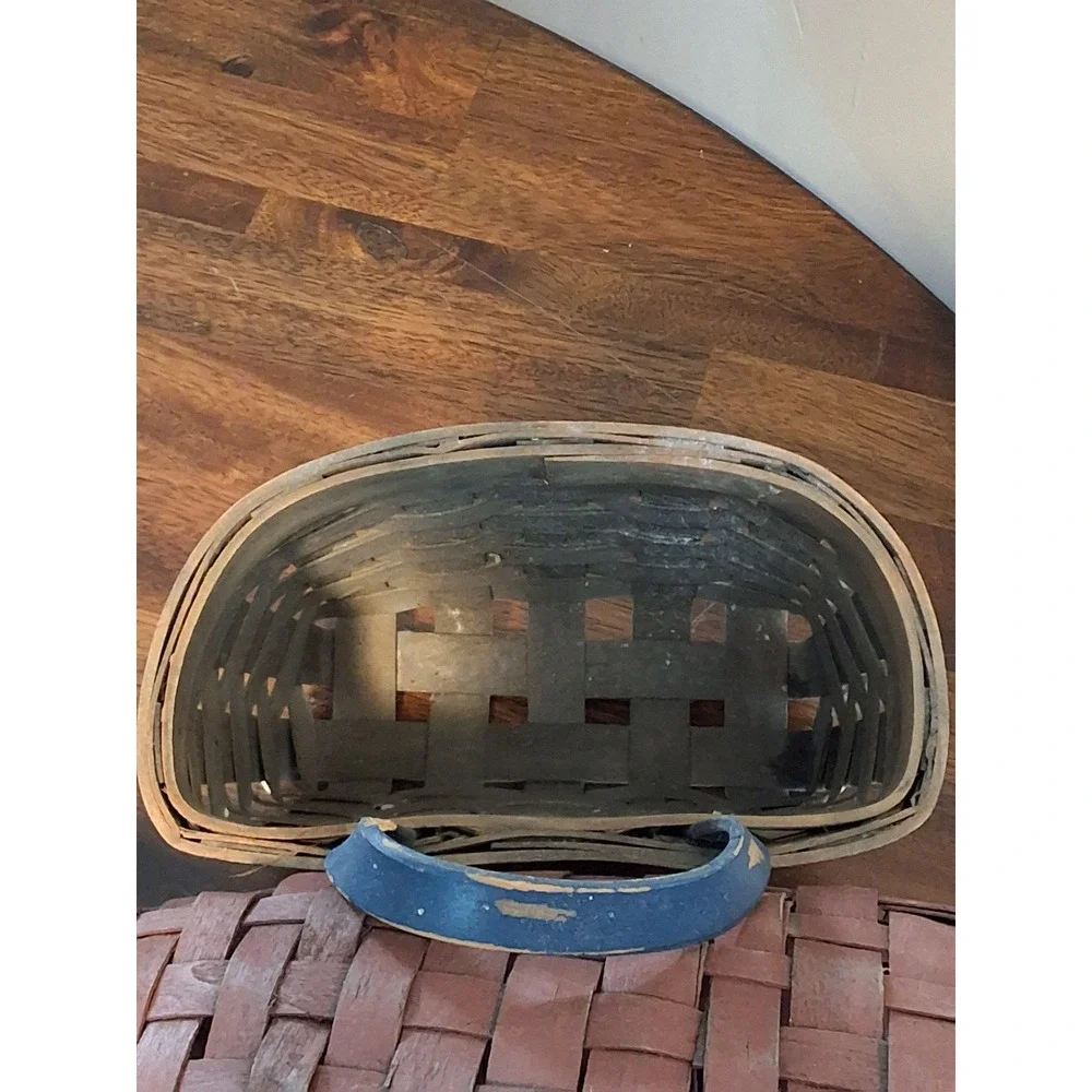 Vintage Woven Splint Basket Set Red Tall Floor & Blue White Wall Hanging Decor